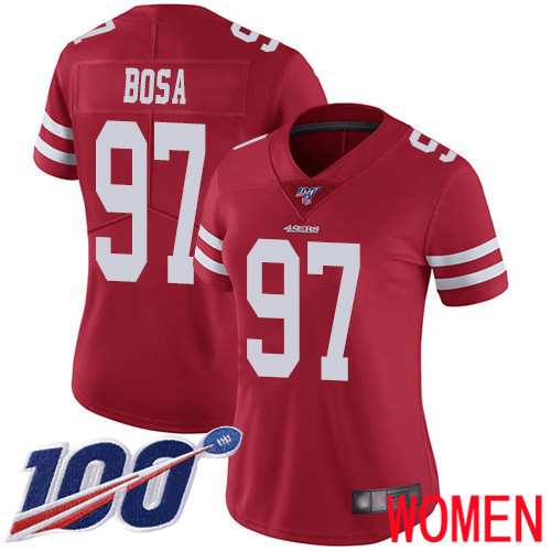 San Francisco 49ers Limited Red Women Nick Bosa Home NFL Jersey 97 100th Season Vapor Untouchable